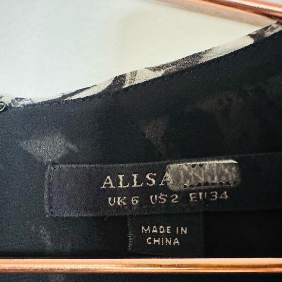 ALLSAINTS Lizia Wing Silver Studded Black Floral Asymmetrical Rocker Dress Size2 - Picture 7 of 14